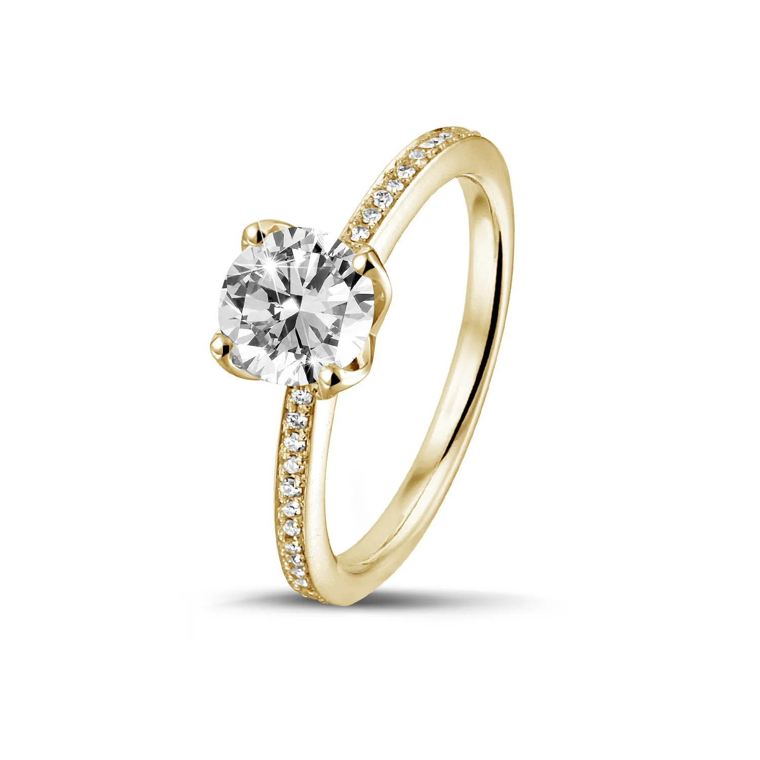 0.50 quilates anillo solitario en oro amarillo con diamantes en los lados 
