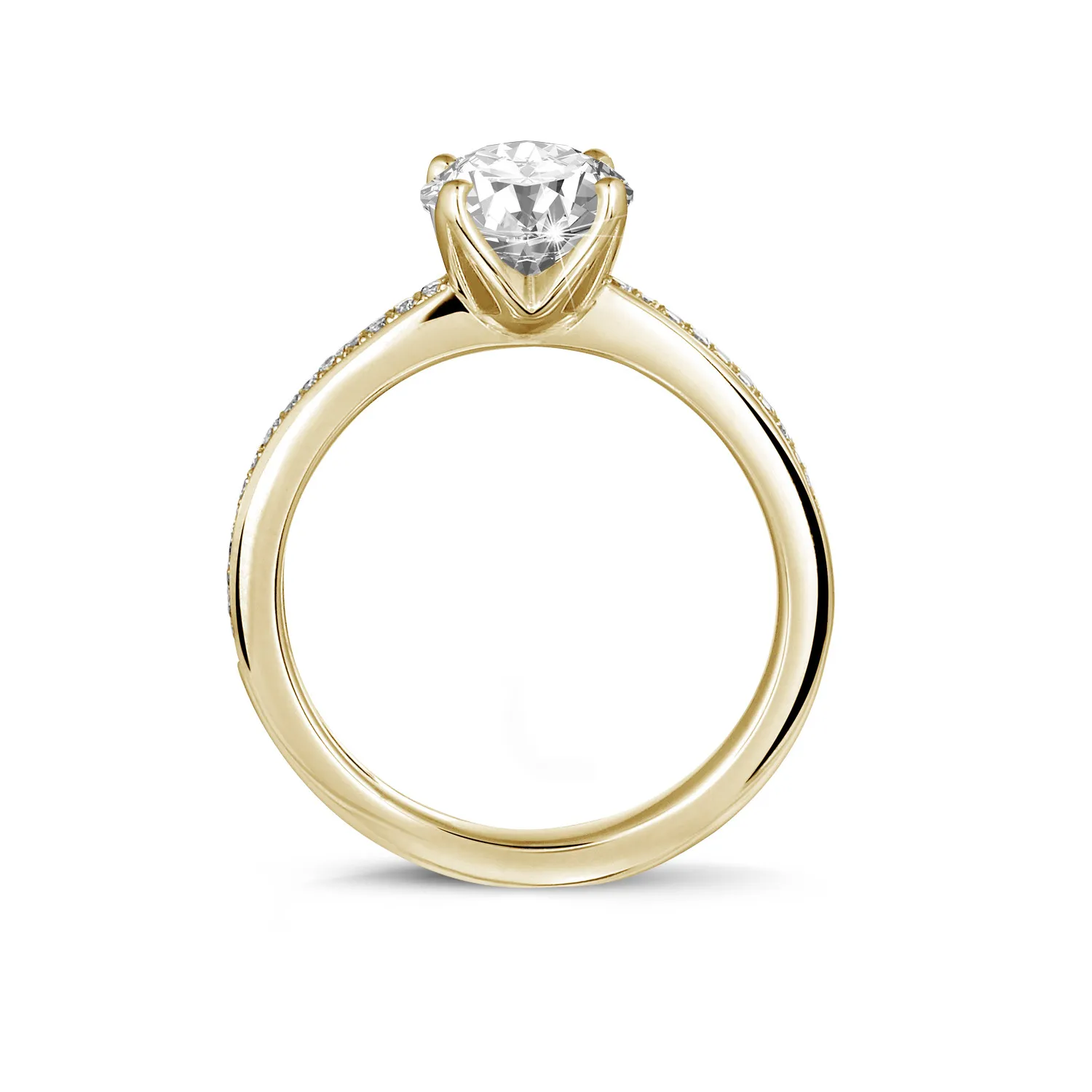 0.50 quilates anillo solitario en oro amarillo con diamantes en los lados 