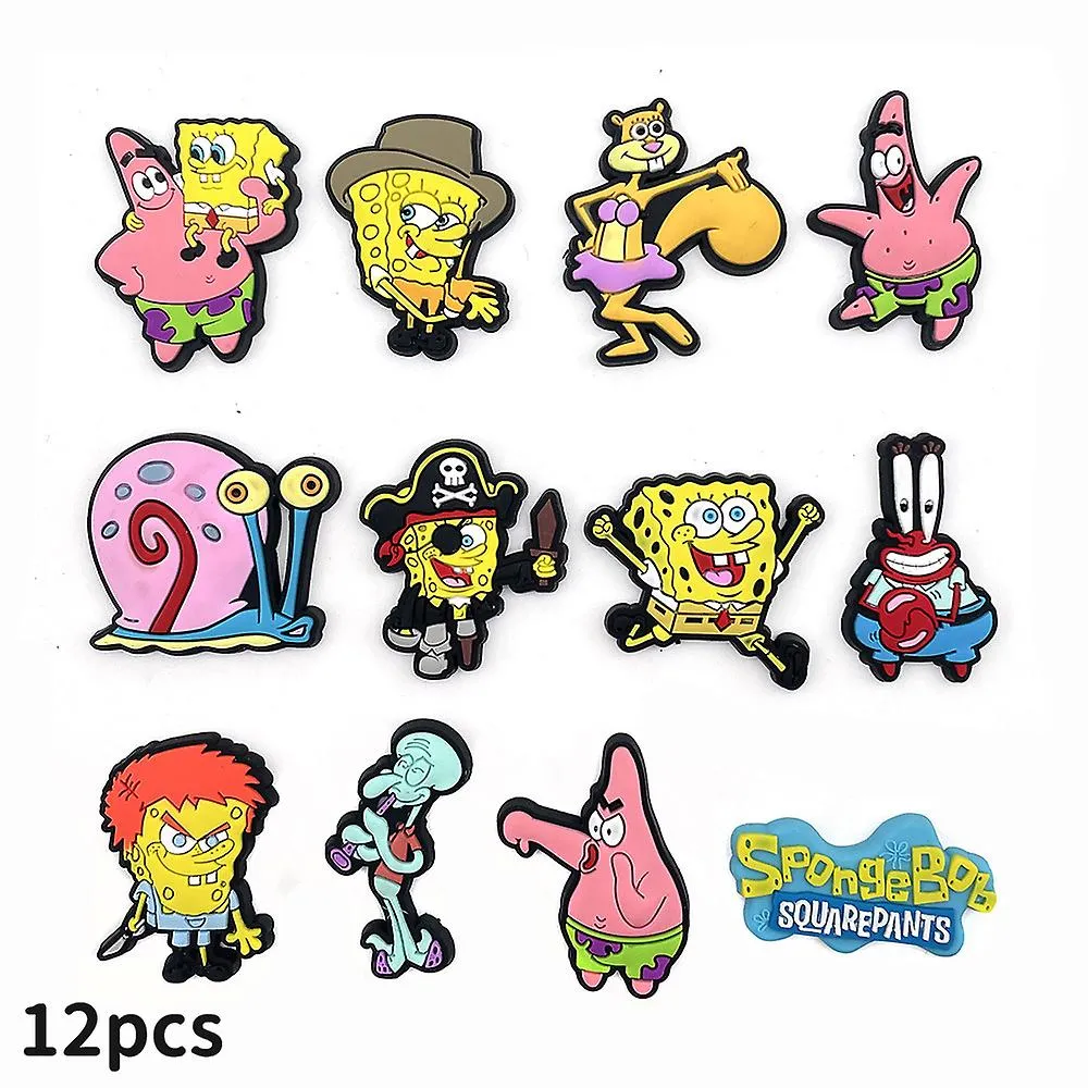 12 Pcs Bob Esponja Tema cuadrado Crocs Zapatos Charms Zapatos Decoración Charms Para zueco Sandalias Zapatos Accesorios Regalos