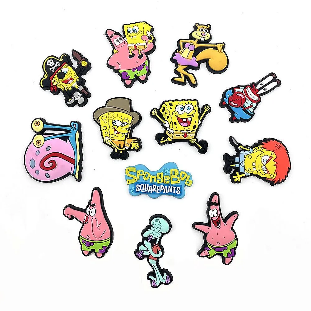 12 Pcs Bob Esponja Tema cuadrado Crocs Zapatos Charms Zapatos Decoración Charms Para zueco Sandalias Zapatos Accesorios Regalos