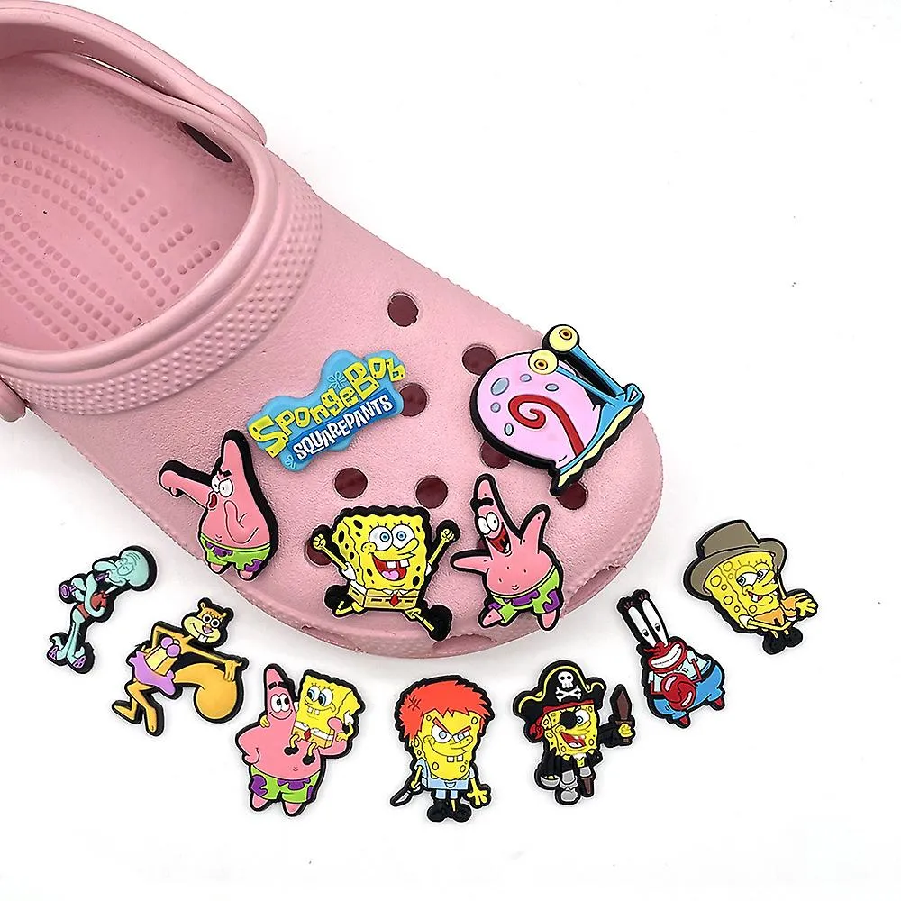 12 Pcs Bob Esponja Tema cuadrado Crocs Zapatos Charms Zapatos Decoración Charms Para zueco Sandalias Zapatos Accesorios Regalos