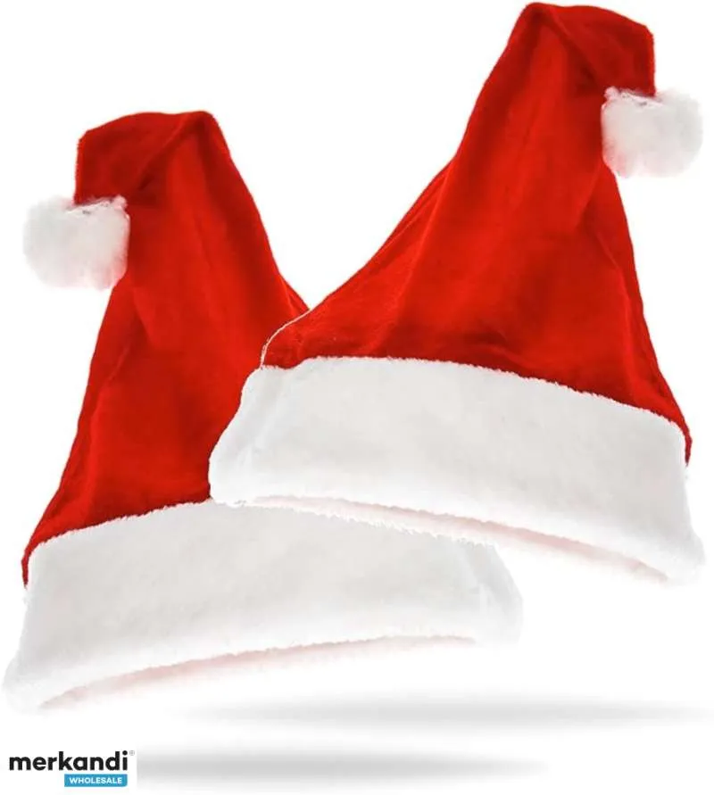 2pcs Sombrero de Papá Noel de terciopelo Gorro de Papá Noel de Navidad Rojo de Papá Noel para adultos y niños