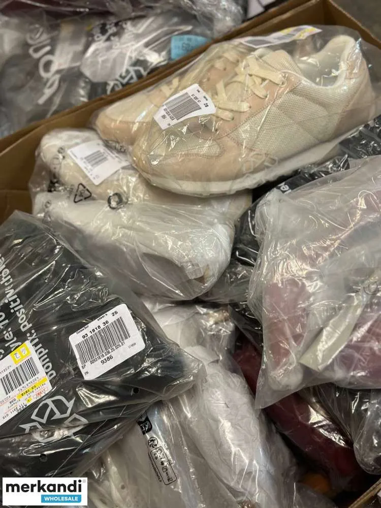 4 € por par, incluyendo cartón mixto, palet de liquidación, zapatos de hombre, zapatos de mujer, mercancía A, stock restante.