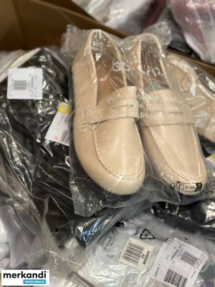 4 € por par, incluyendo cartón mixto, palet de liquidación, zapatos de hombre, zapatos de mujer, mercancía A, stock restante.