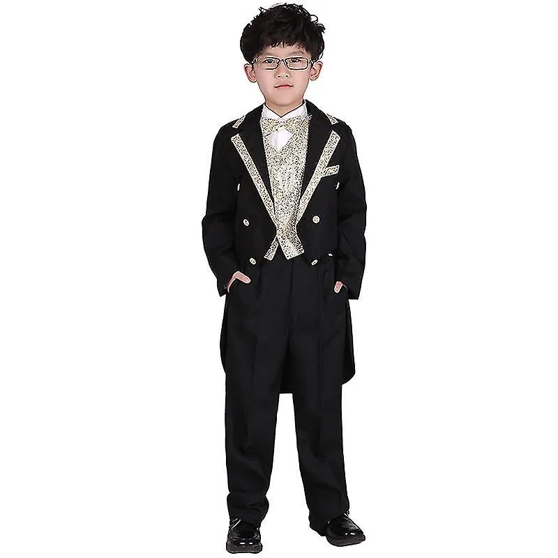 5Pcs Traje De Niño Esmoquin Blazer Chaleco Conjunto De Pajarita Trajes Formales De Niños Para Fiesta De Bodas SHznv