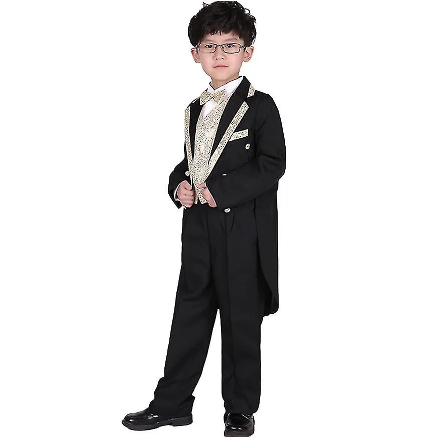 5Pcs Traje De Niño Esmoquin Blazer Chaleco Conjunto De Pajarita Trajes Formales De Niños Para Fiesta De Bodas SHznv