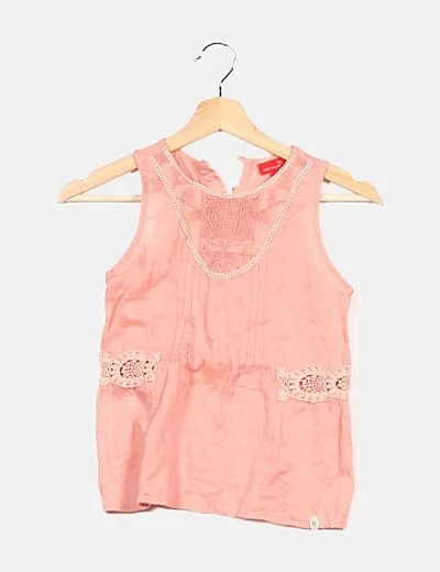 Adolfo Dominguez Blusa rosa detalles guipur