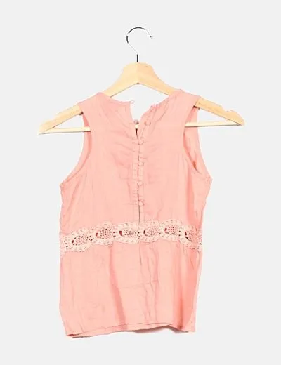 Adolfo Dominguez Blusa rosa detalles guipur