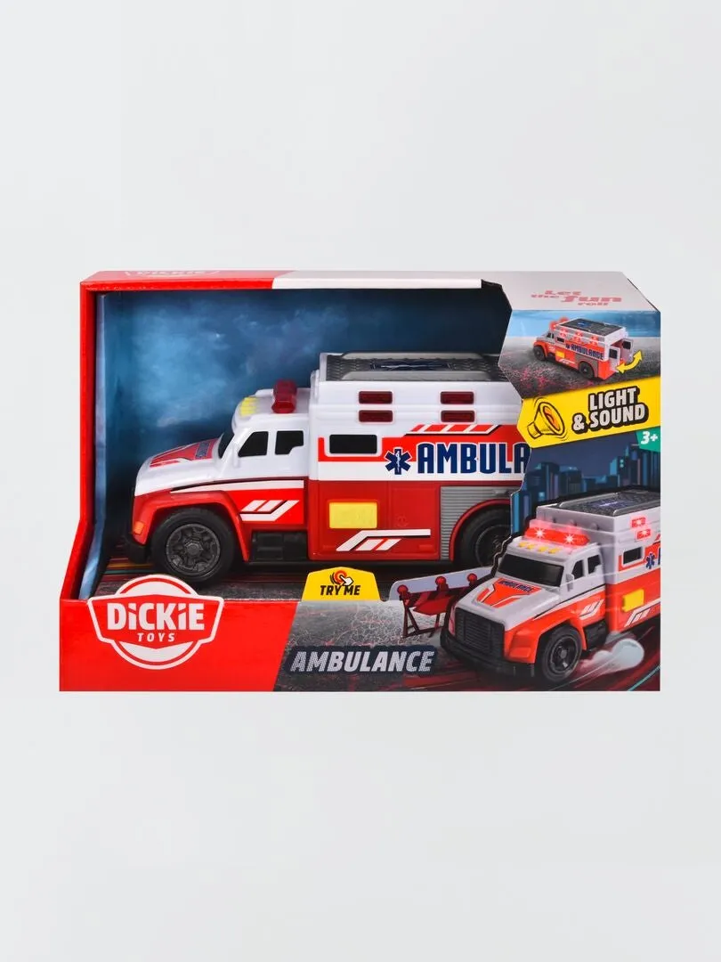 AMBULANCIA DICKIE TOYS CON SONIDO Y LUZ  ROJO/BLANCO