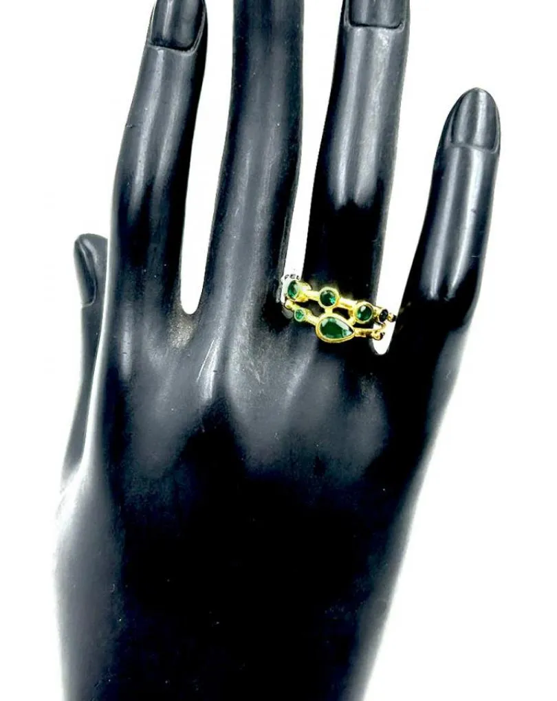 ANILLOS DORADOS Y VERDES PARA MUJER CON PEDRERIA PARA BODAS