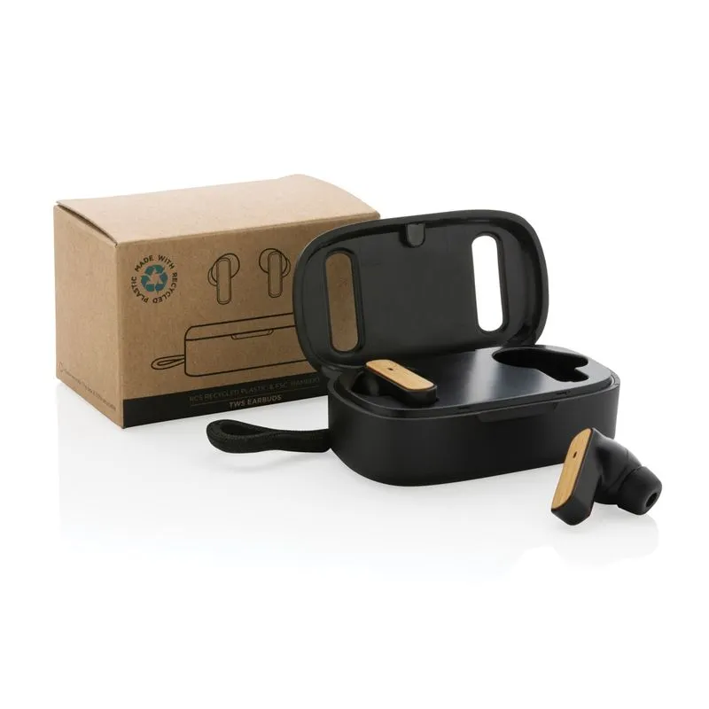 Auriculares TWS de plástico reciclado RCS y bambú FSC®