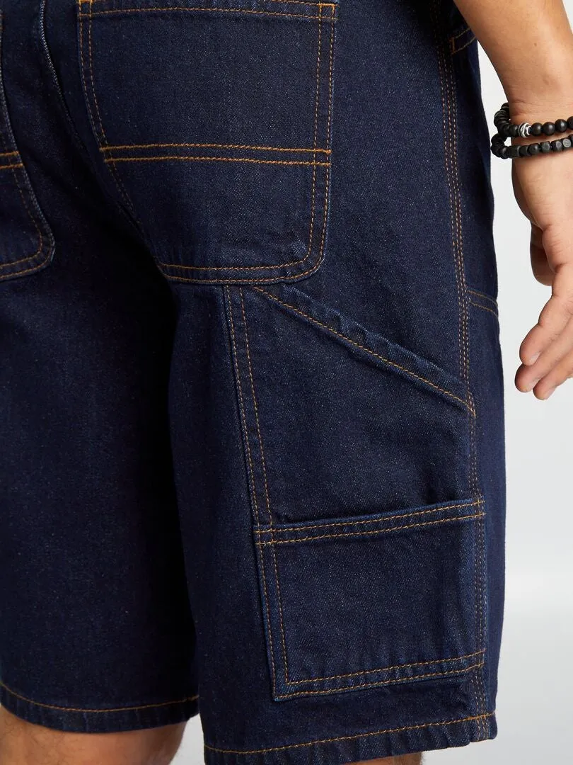 BERMUDAS CON PESPUNTES VISIBLES  AZUL