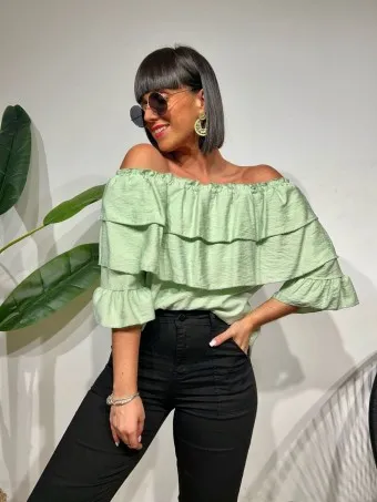 Blusa Bardot Volantes MALLESA Verde