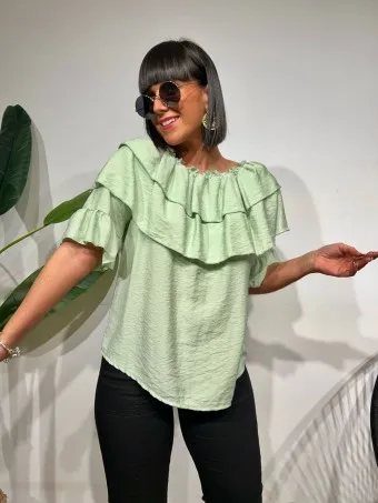 Blusa Bardot Volantes MALLESA Verde