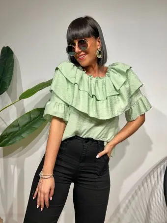 Blusa Bardot Volantes MALLESA Verde