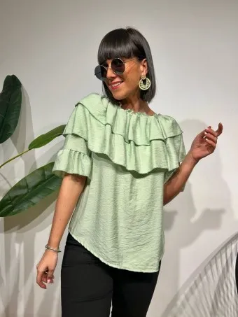 Blusa Bardot Volantes MALLESA Verde