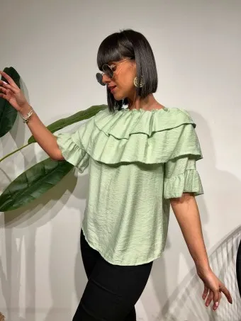 Blusa Bardot Volantes MALLESA Verde