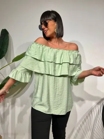 Blusa Bardot Volantes MALLESA Verde