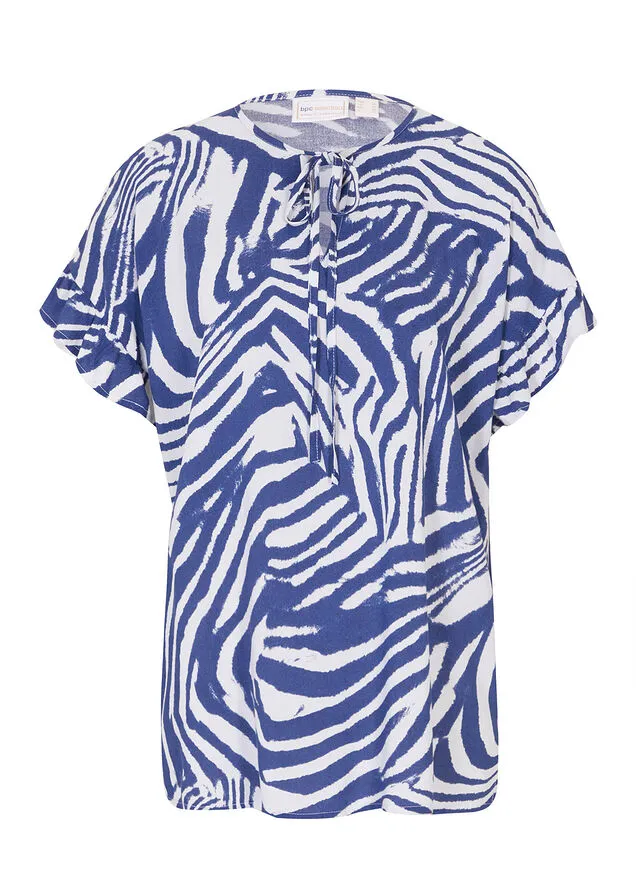 BLUSA TIPO TúNICA CON CORTE AJUSTADO BLANCOAZUL ZAFIRO ESTAMPADO
