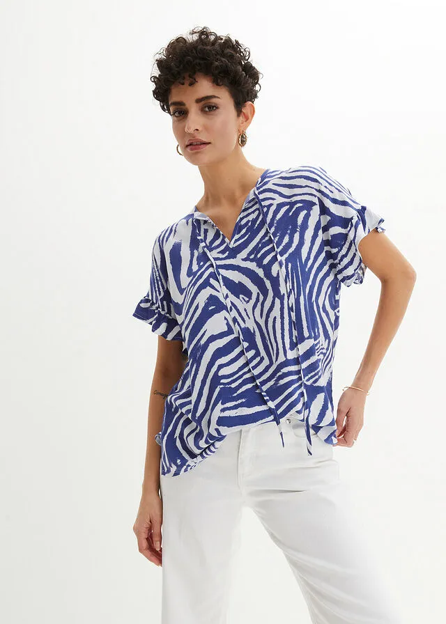 BLUSA TIPO TúNICA CON CORTE AJUSTADO BLANCOAZUL ZAFIRO ESTAMPADO