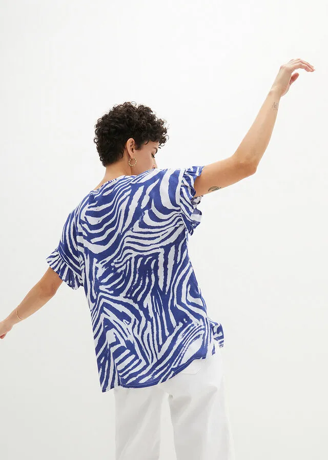 BLUSA TIPO TúNICA CON CORTE AJUSTADO BLANCOAZUL ZAFIRO ESTAMPADO