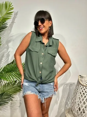 Blusa Trabillas JANISSAY Verde Militar
