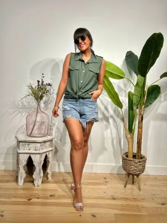 Blusa Trabillas JANISSAY Verde Militar