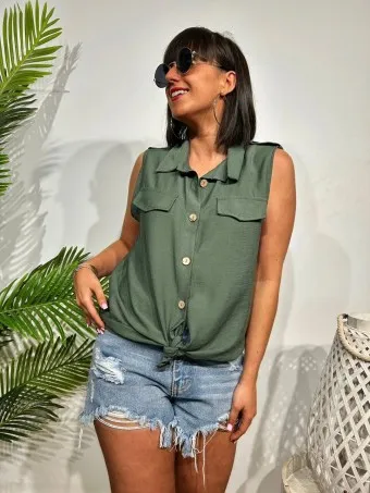 Blusa Trabillas JANISSAY Verde Militar