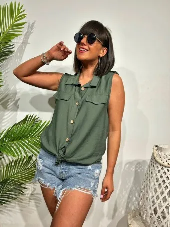 Blusa Trabillas JANISSAY Verde Militar