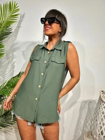 Blusa Trabillas JANISSAY Verde Militar