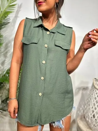 Blusa Trabillas JANISSAY Verde Militar