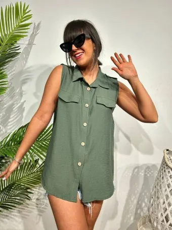 Blusa Trabillas JANISSAY Verde Militar