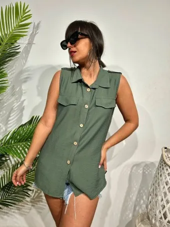 Blusa Trabillas JANISSAY Verde Militar