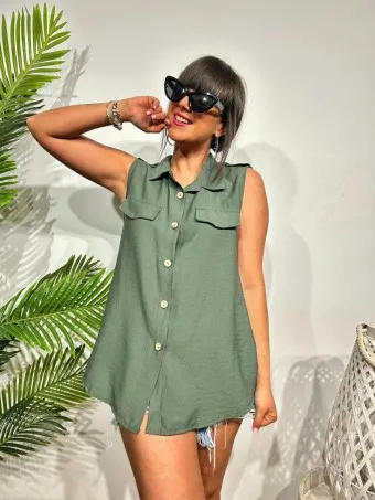 Blusa Trabillas JANISSAY Verde Militar
