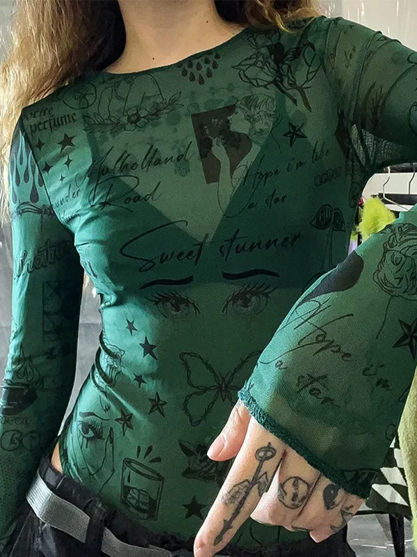 Body de malla con varios estampados vintage