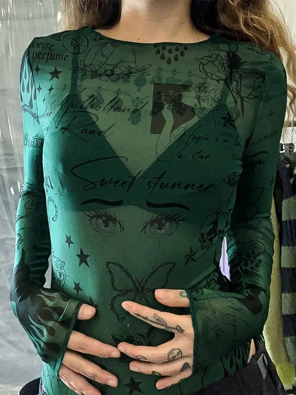 Body de malla con varios estampados vintage