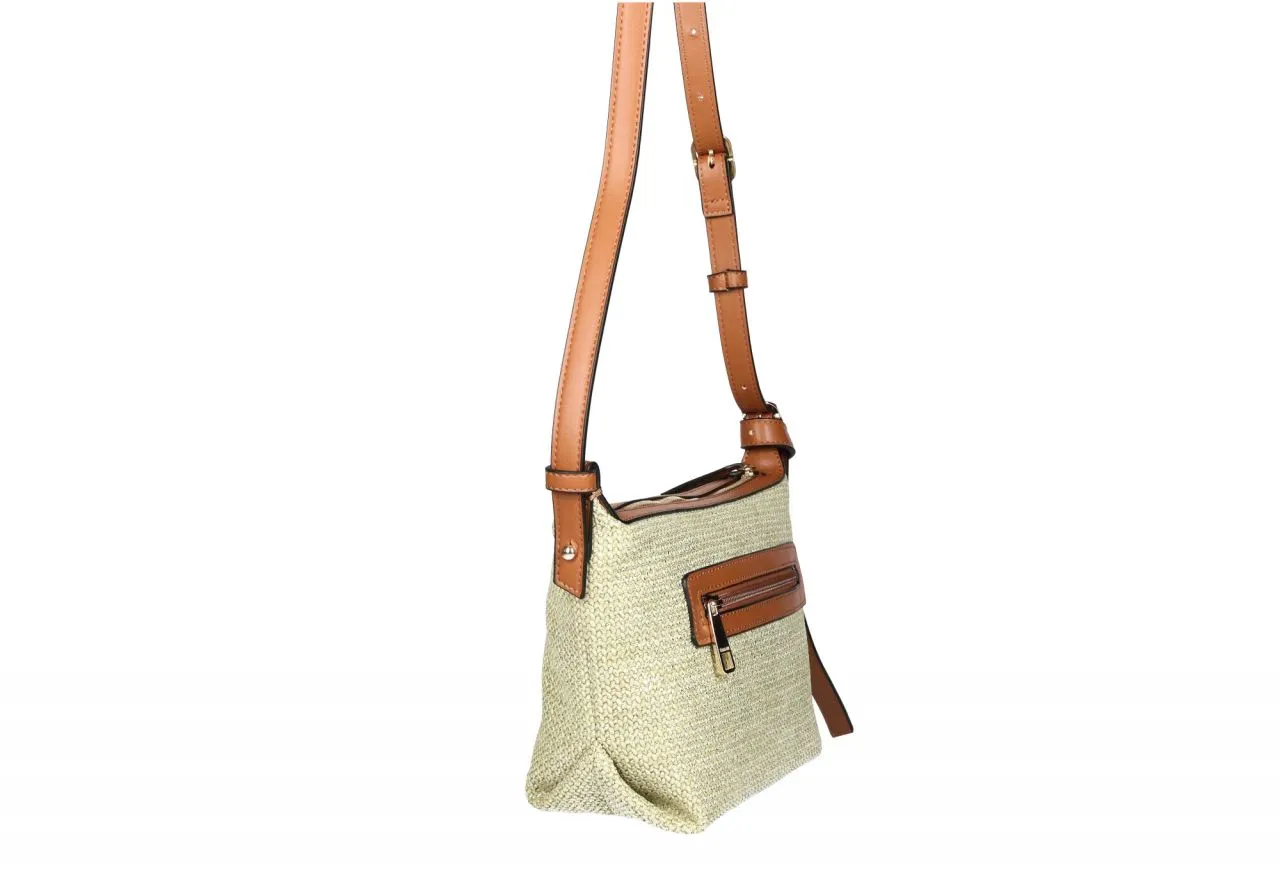 Bolso Colgar Espiga Oro Asa y Detalles Cuero