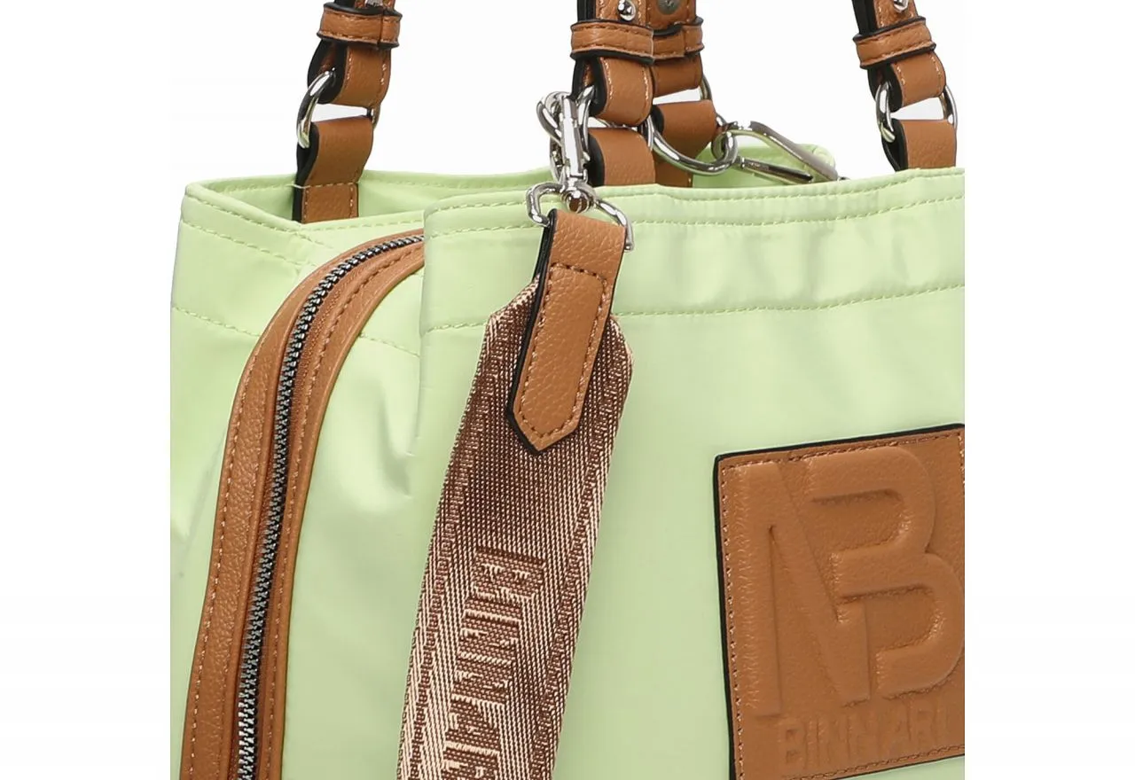 Bolso Nilon Verde Lima Compartimentos Apertura Completa Asas Camel