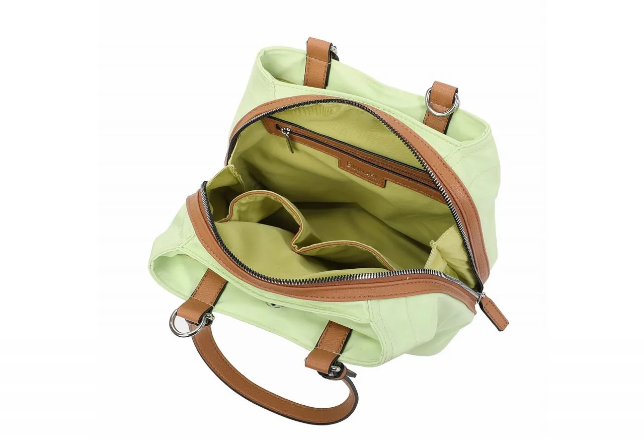 Bolso Nilon Verde Lima Compartimentos Apertura Completa Asas Camel