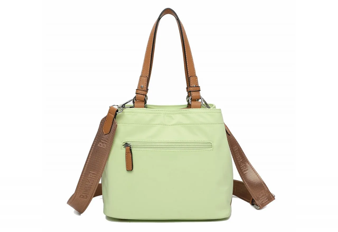 Bolso Nilon Verde Lima Compartimentos Apertura Completa Asas Camel