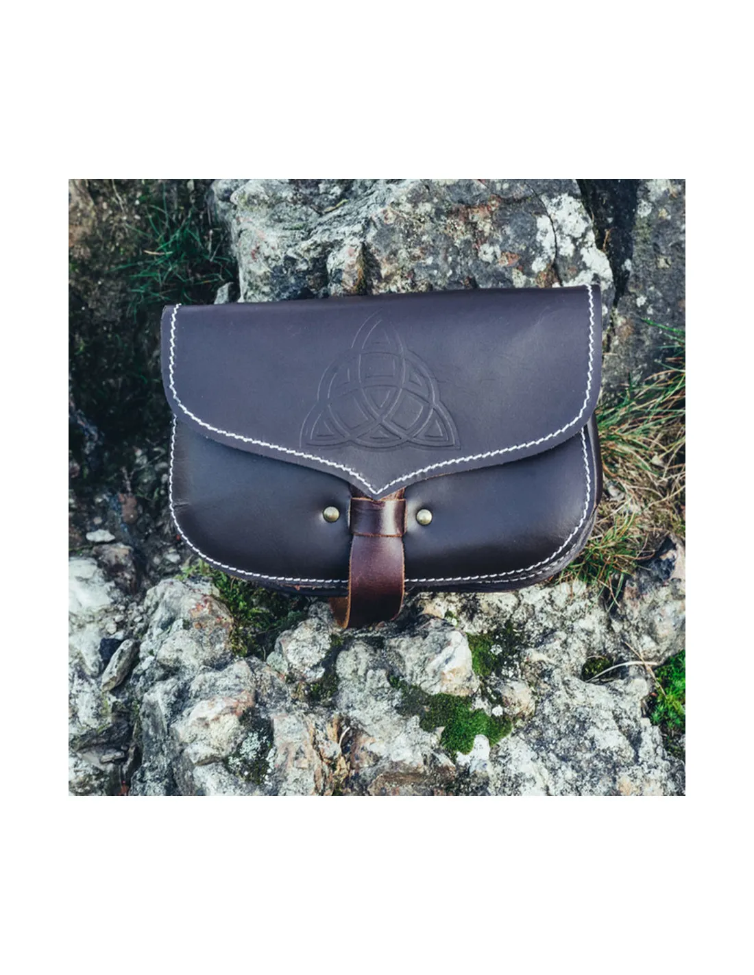 Bolso vikingo de cuero Hulda con Nudo Celta, marrón