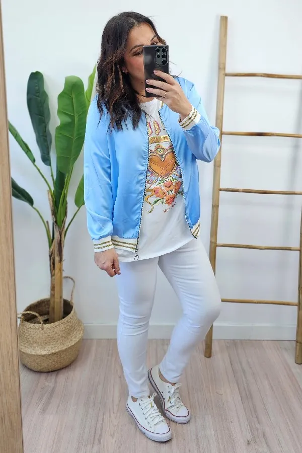 Bomber Gold Raso Celeste