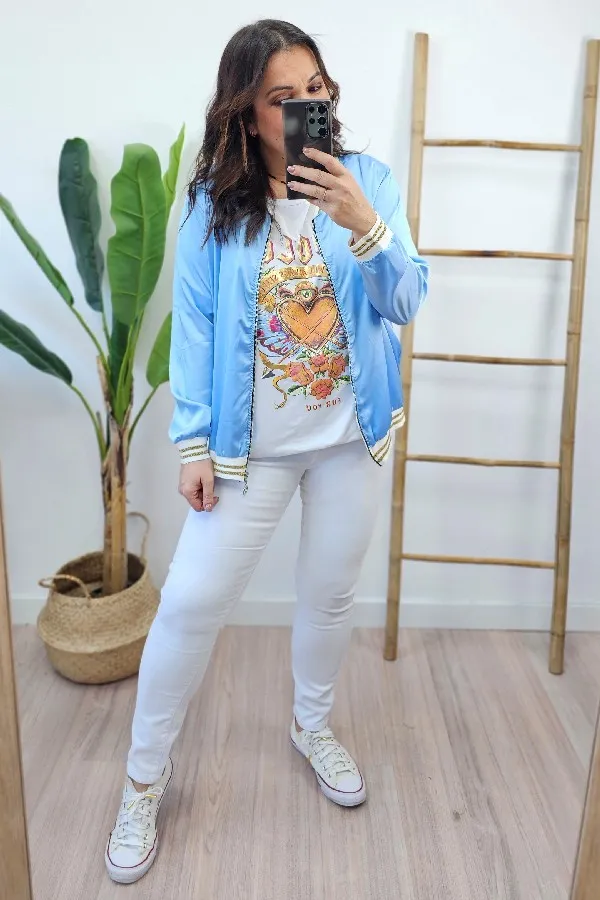 Bomber Gold Raso Celeste