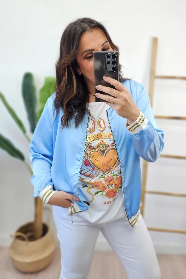 Bomber Gold Raso Celeste
