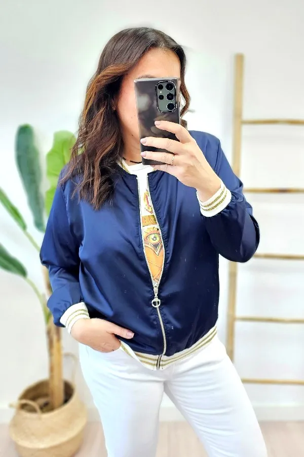 Bomber Gold Raso Marino