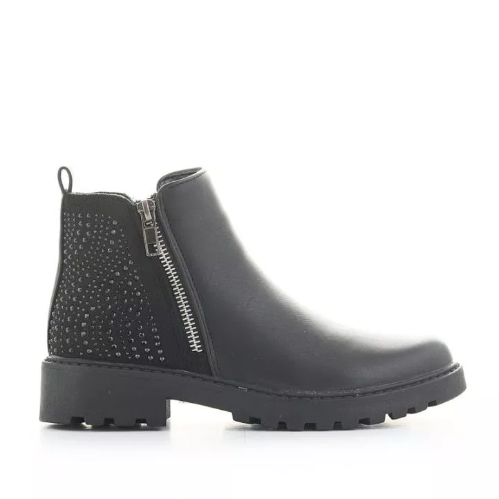 Botines negros con doble cremallera lateral y detalles en la parte trasera