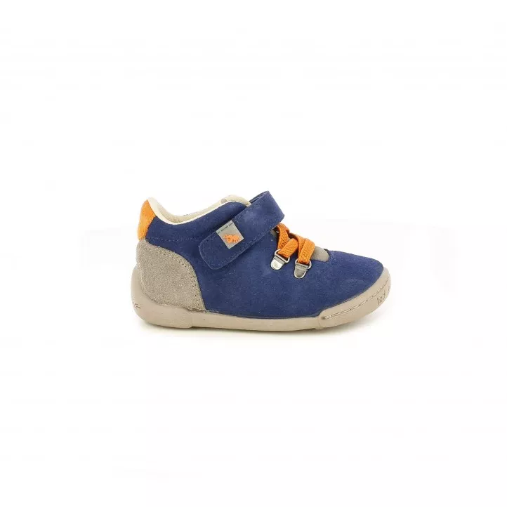 Botines Vul·ladi azules de piel con detalles marrones y naranjas