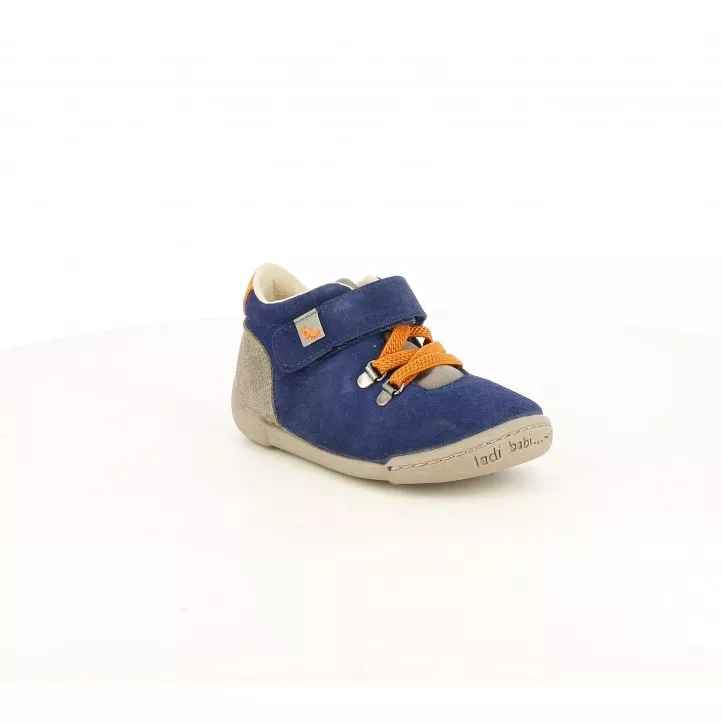 Botines Vul·ladi azules de piel con detalles marrones y naranjas