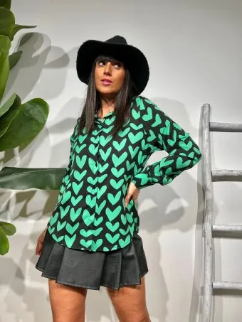 Camisa Fluida Corazones LOVANNE Verde