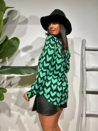 Camisa Fluida Corazones LOVANNE Verde